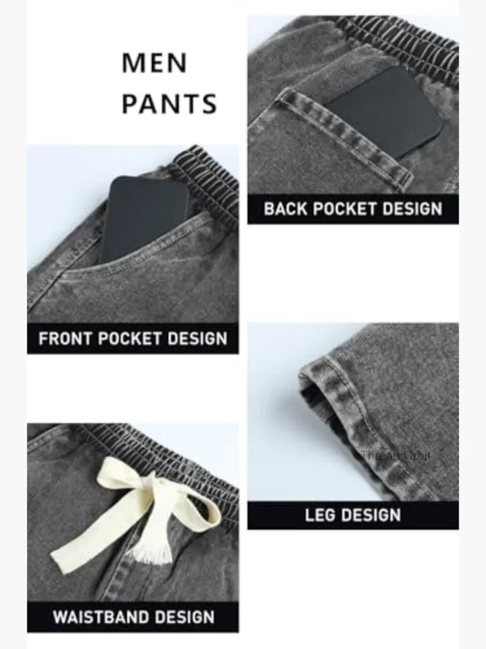 Baggy Elastic Waisted Denim Jeans for Men Drawstring Streetwear